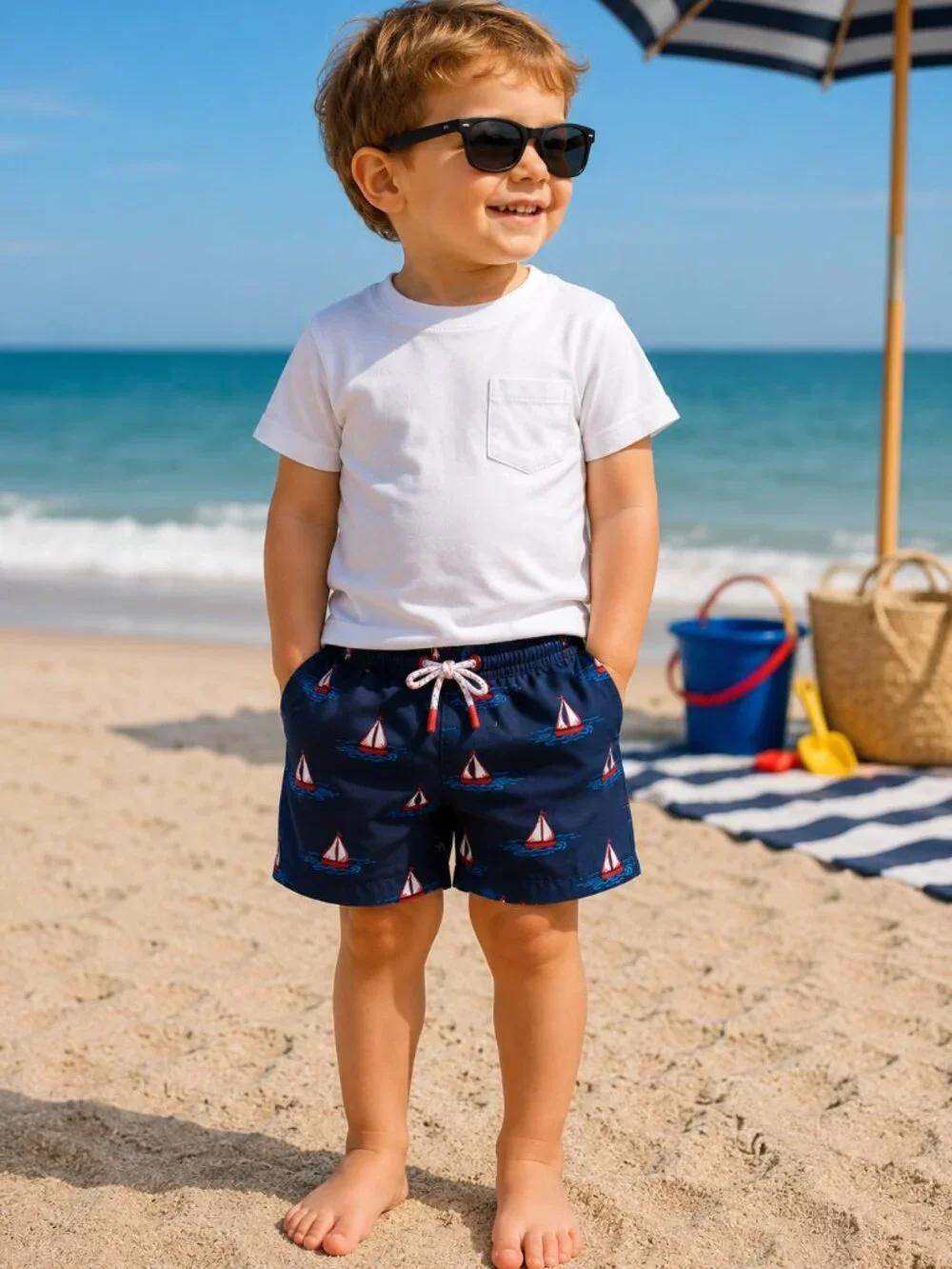 Member's Mark Boys 2T Sailboat Swim Trunks Navy NWT UPF 50+